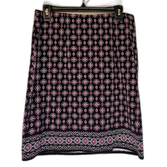 J Jill Black Pink Floral Print Bohochic Business Casual Pullon Skirt Sz S - Picture 1 of 5